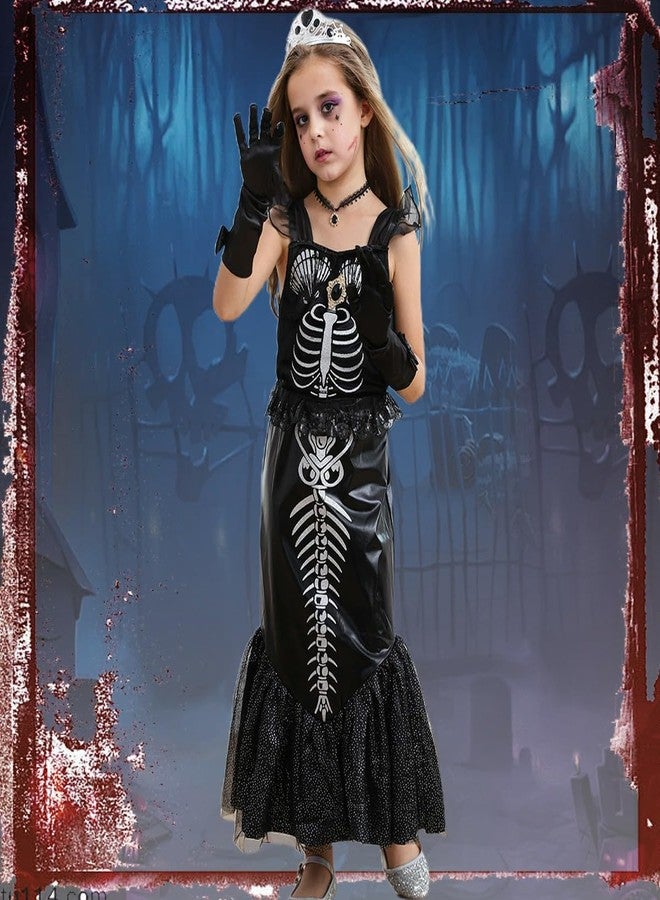 Luzlen Girls Mermaid Skeleton Costume Kids Ariel Princess Black Dress Halloween Cosplay Outfits with Accessories, 4-5T(Tag 120) - Image 2